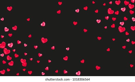 Valentines day frame with red glitter sparkles. February 14th day. Vector confetti for valentines day frame template. Grunge hand drawn texture. Love theme for poster, gift certificate, banner.