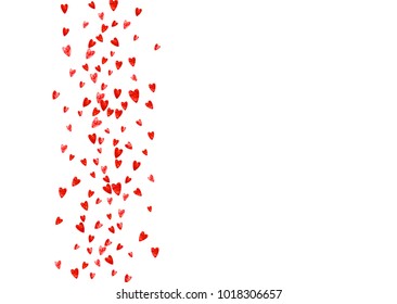 Valentines day frame with red glitter sparkles. February 14th day. Vector confetti for valentines day frame template. Grunge hand drawn texture. Love theme for poster, gift certificate, banner.