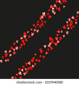 Valentines day frame with red glitter sparkles. February 14th day. Vector confetti for valentines day frame template. Grunge hand drawn texture. Love theme for special business offer, banner, flyer.