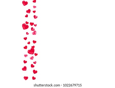 Valentines day frame with red glitter sparkles. February 14th day. Vector confetti for valentines day frame template. Grunge hand drawn texture. Love theme for special business offer, banner, flyer.