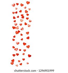 Valentines day frame with red glitter sparkles. February 14th day. Vector confetti for valentines day frame template. Grunge hand drawn texture. Love theme for party invite, retail offer and ad.