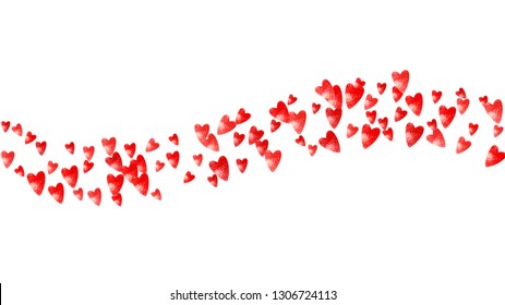 Valentines day frame with red glitter sparkles. February 14th day. Vector confetti for valentines day frame template. Grunge hand drawn texture. Love theme for poster, gift certificate, banner.