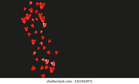 Valentines day frame with red glitter sparkles. February 14th day. Vector confetti for valentines day frame template. Grunge hand drawn texture. Love theme for poster, gift certificate, banner.
