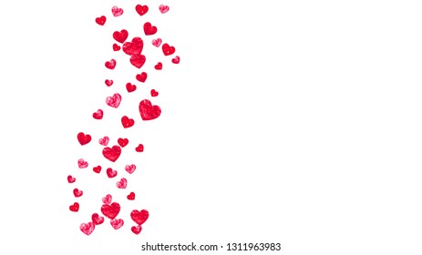 Valentines day frame with red glitter sparkles. February 14th day. Vector confetti for valentines day frame template. Grunge hand drawn texture. Love theme for gift coupons, vouchers, ads, events.
