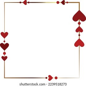Valentine's Day. Frame. Red hearts. Golden square frame.
High quality vector illustration.