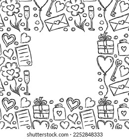 Marco de San Valentín. Fondo sin inconveniente con corazones, giftbox, flores. Fondo de amor