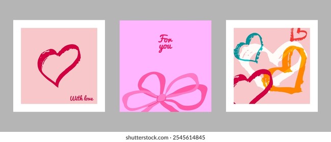 Día de San Valentín marco Plantilla adhesiva para flyer tienda de Anuncio de redes sociales en tonos rosados. Ilustración vectorial.