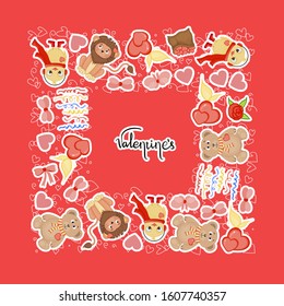 Valentine's Day frame or template for your text. Cartoon style. Vector illustration