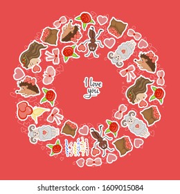 Valentine's Day frame or template for your text. Cartoon style. Vector illustration