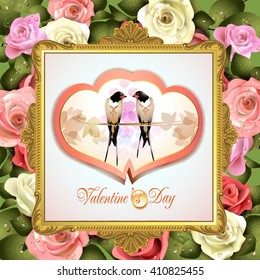 Valentine's day frame with two swallows