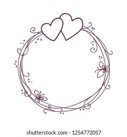 Valentine's day frame. Wedding vector background with two hearts.