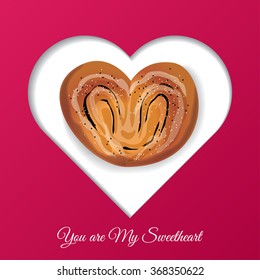 Valentines Day frame for your text. Sweets in the form of heart. Vector illustrator.