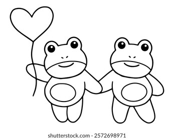 Valentines Day Frog Holding Balloon Line Art
