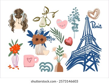 Valentine's Day - fully editable set of isolated illustrations in modern abstract flat style. Digital illustrations on the theme of celebrating the world valentine's day for branding, advertising