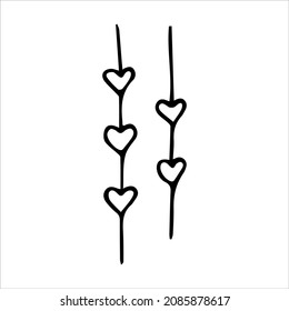 Valentine's Day garland love heart doodle vector illustrations black and white hand drawn