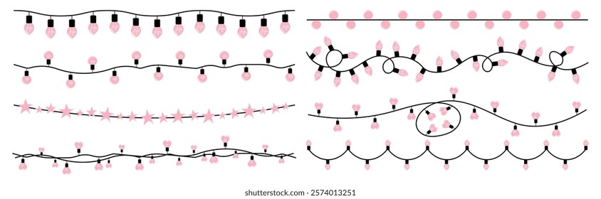 Valentine's day garland in pink for holiday decoration in a flat design