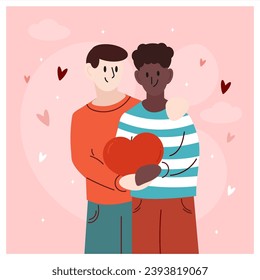 Valentines day with gay couple. LGBTQ love