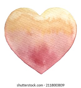 Valentine's Day gentle card. Watercolor painted pink-peach heart, vector element for your design. Amber color heart. Watercolor heart isolated on a white background.