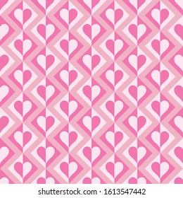 Valentines Day Geometric Heart Pattern. Pink semaless Repeat Print.