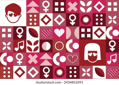 Valentines day with geometric pattern background template