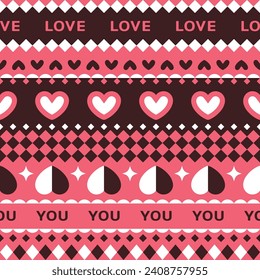 Valentine's Day geometric seamless pattern. Pink , brown and white pattern with nordic style for winter textile and wrapping paper, geometric elements seamless striped pattern background.