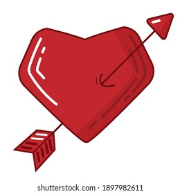 
valentine's day, geometric shape red heart, isolated icon, arrow in the heart, romance