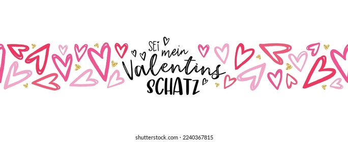 Valentines day german language lettering "Be my Valentine", lovely handwriting, great for cards, gift tags