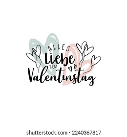 Valentines day german language lettering "Happy Valentines Day", lovely handwriting, great for cards, gift tags