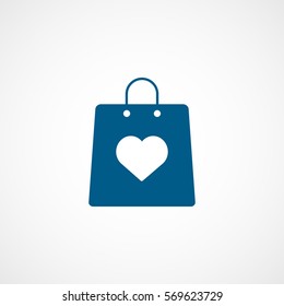 Valentines Day Gift Bag With Heart Blue Flat Icon On White Background