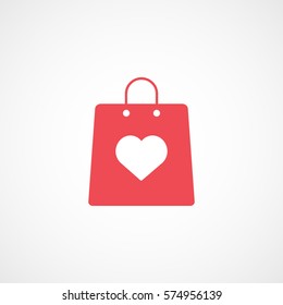 Valentines Day Gift Bag With Heart Red Flat Icon On White Background