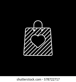 Valentines Day Gift Bag With Heart Line Icon On Black Background