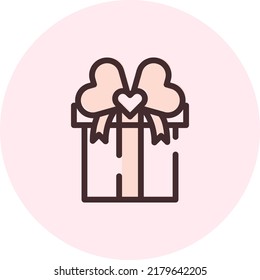 Valentines day gift with bow, illustration, vector on a white background.