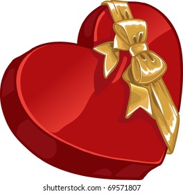 Valentine`s day gift box of candy in shape of heart with gold decorative bow