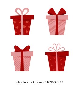 Valentine's day gift box collection. Vector illustration in flat cartoon style.