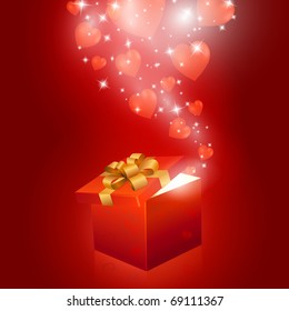 Valentine's day gift box with hearts. Vector eps10 illustration