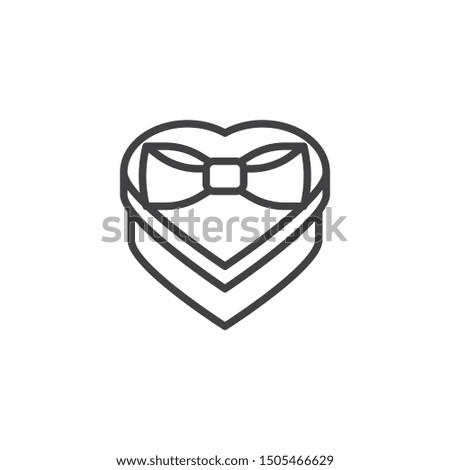 Valentines day gift box line icon. linear style sign for mobile concept and web design. Heart gift box with bow outline vector icon. Symbol, logo illustration. Vector graphics