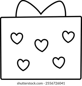 Valentine's Day gift box Outline Vector.
Isolated Valentine's Day gift wrapping coloring drawing.
Transparent background.