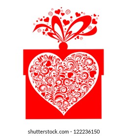 Valentine's Day gift box with ribbon isolated on White background. Vector illustration