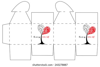 Valentine's Day gift box template - cube box with heart on the top