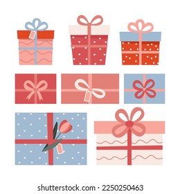 Valentine's Day gift boxes collection, set. Vector illustration in flat style