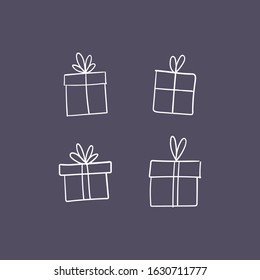 Valentine's day gift boxes, hand drawn illustration. Present packaging with ribbon doodles.