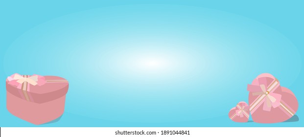 Valentine's Day. Gift boxes on a blue background. Heart shaped boxes. Festive template.