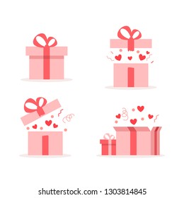 Valentines Day Gift Boxes. Pink Gift Box Icon. Love Symbol. Vector