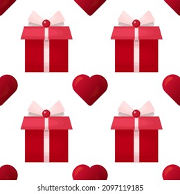 Valentines Day gift boxes seamless pattern on white. Vector for paper, wallpaper, fabric, interior design.