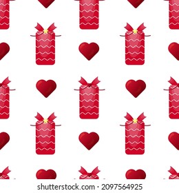 Valentines Day gift boxes seamless pattern on white. Vector for paper, wallpaper, fabric, interior design.