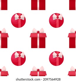Valentines Day gift boxes seamless pattern on white. Vector for paper, wallpaper, fabric, interior design.