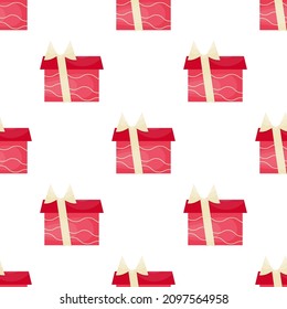 Valentines Day gift boxes seamless pattern on white. Vector for paper, wallpaper, fabric, interior design.