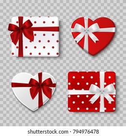 Valentines day gift boxes. Top view. Isolated. 3d realistic icons with shadow.