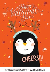 Valentines day gift card with cute animals. Romantic and beauty poster. Lovely invitation with cute and character illustrations with romantic typography
