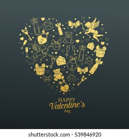 Valentines day gift card and design elements. Vector illustration.